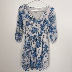 Enfocus Studios Blue Floral V-Neck Chiffon Dress